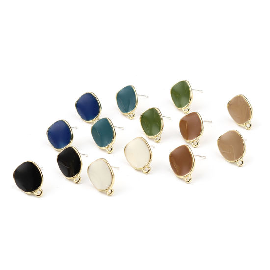 Image de Boucles d'Oreilles Puces en Alliage de Zinc Irrégulier Kaki Doré Rond avec Boucle 15mm x 12mm, Epaisseur de Fil: (21 gauge), 2 Paires