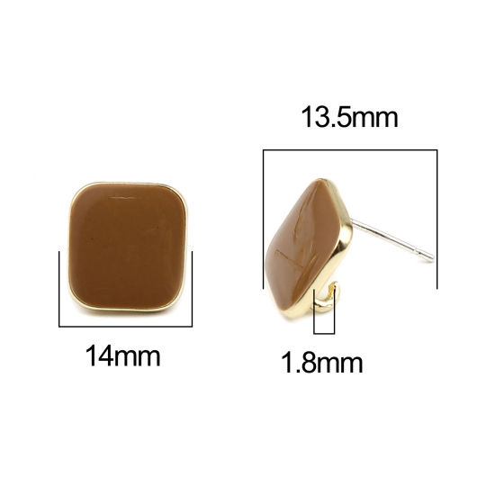 Image de Boucles d'Oreilles Puces en Alliage de Zinc Losange Café Doré avec Boucle 14mm x 14mm, Epaisseur de Fil: (21 gauge), 2 Paires