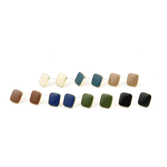Image de Boucles d'Oreilles Puces en Alliage de Zinc Losange Vert Doré avec Boucle 14mm x 14mm, Epaisseur de Fil: (21 gauge), 2 Paires