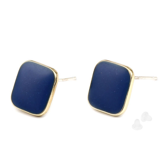 Image de Boucles d'Oreilles Puces en Alliage de Zinc Losange Saphir Doré avec Boucle 14mm x 14mm, Epaisseur de Fil: (21 gauge), 2 Paires