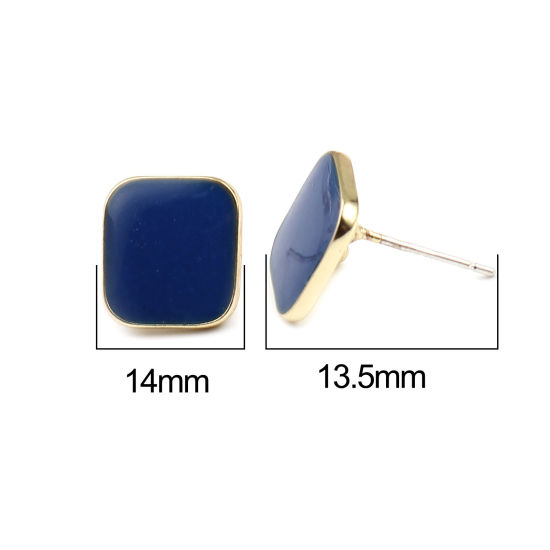 Image de Boucles d'Oreilles Puces en Alliage de Zinc Losange Saphir Doré avec Boucle 14mm x 14mm, Epaisseur de Fil: (21 gauge), 2 Paires