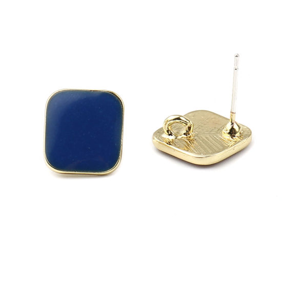 Image de Boucles d'Oreilles Puces en Alliage de Zinc Losange Saphir Doré avec Boucle 14mm x 14mm, Epaisseur de Fil: (21 gauge), 2 Paires