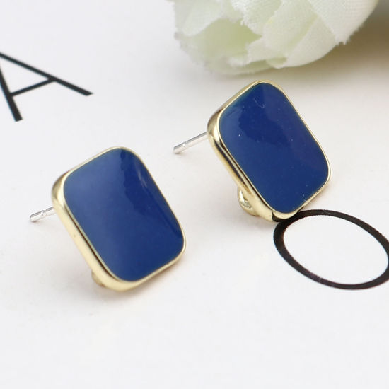 Image de Boucles d'Oreilles Puces en Alliage de Zinc Losange Saphir Doré avec Boucle 14mm x 14mm, Epaisseur de Fil: (21 gauge), 2 Paires