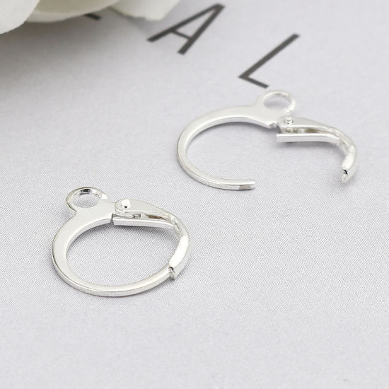 Image de Boucles d'Oreilles Créole Anneaux en Alliage de Fer Annulaire Argenté avec Boucle 15mm x 12mm, Epaisseur de Fil: (20 gauge), 1 Paquet （ 20 Pcs/Paquet)
