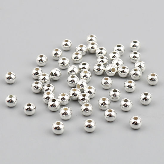 CCB プラスチック ビーズ 円形 銀メッキ メッキ 約 4mm 直径、 穴：約 1.2mm、 1 パック (約 300 個/パッケージ) の画像