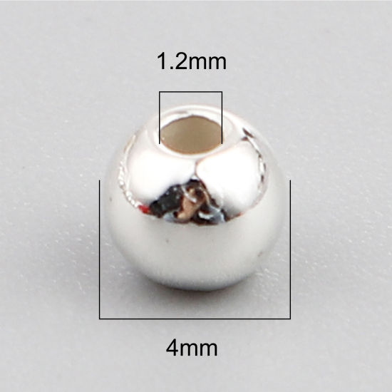 CCB プラスチック ビーズ 円形 銀メッキ メッキ 約 4mm 直径、 穴：約 1.2mm、 1 パック (約 300 個/パッケージ) の画像