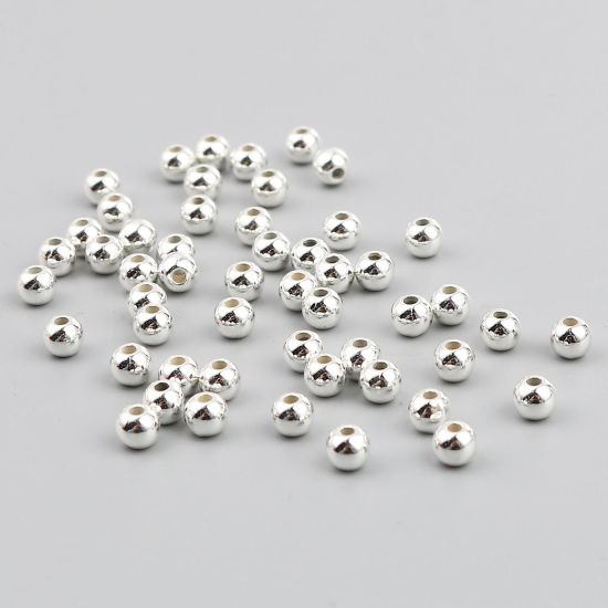 CCB プラスチック ビーズ 円形 銀メッキ メッキ 約 4mm 直径、 穴：約 1.2mm、 1 パック (約 300 個/パッケージ) の画像