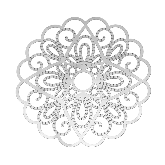 304ステンレス鋼 ハンドメイド  フィリグリー   透かしパーツ  花 シルバートーン 0.3mm 50mm x 50mm、 10 個 の画像