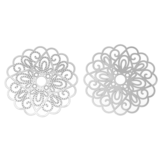 304ステンレス鋼 ハンドメイド  フィリグリー   透かしパーツ  花 シルバートーン 0.3mm 50mm x 50mm、 10 個 の画像