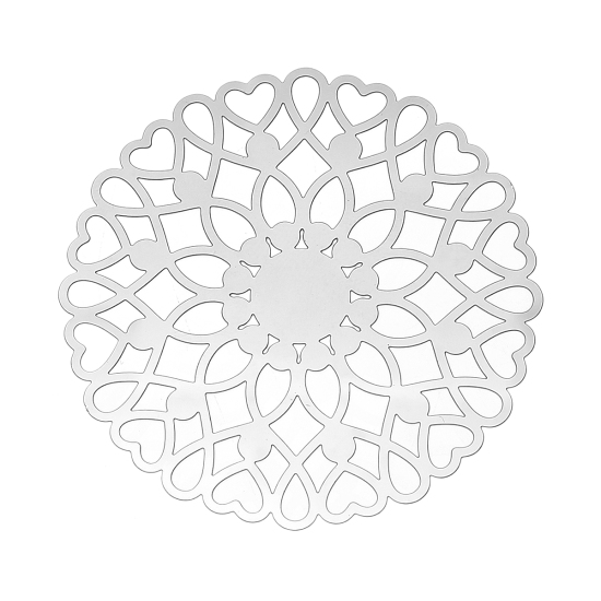 Image de Cabochons d'Embellissement Estampe en Filigrane Creux en 304 Acier Inoxydable Rond Fleurs Gravé Argent Mat 4.6cm Dia, 10 Pcs