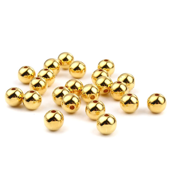 CCB プラスチック ビーズ 円形 金メッキ メッキ 約 8mm 直径、 穴：約 1.8mm、 1 パック (約 100 個/パッケージ) の画像