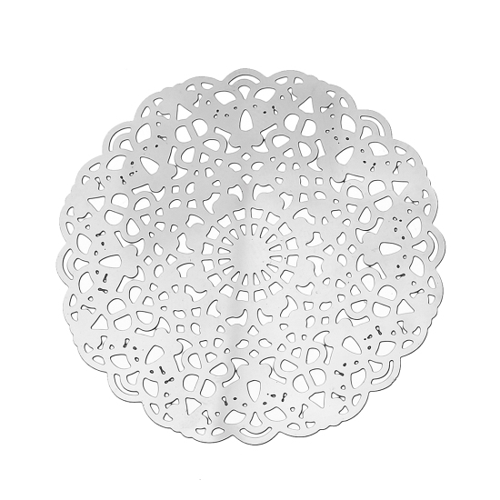 304ステンレス鋼 ハンドメイド  フィリグリー   透かしパーツ  花 シルバートーン 厚さ：0.3mm 40mm x 40mm、 10 個 の画像