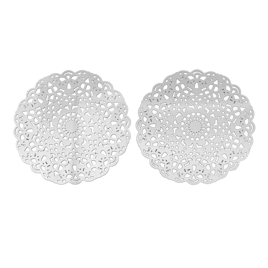 304ステンレス鋼 ハンドメイド  フィリグリー   透かしパーツ  花 シルバートーン 厚さ：0.3mm 40mm x 40mm、 10 個 の画像