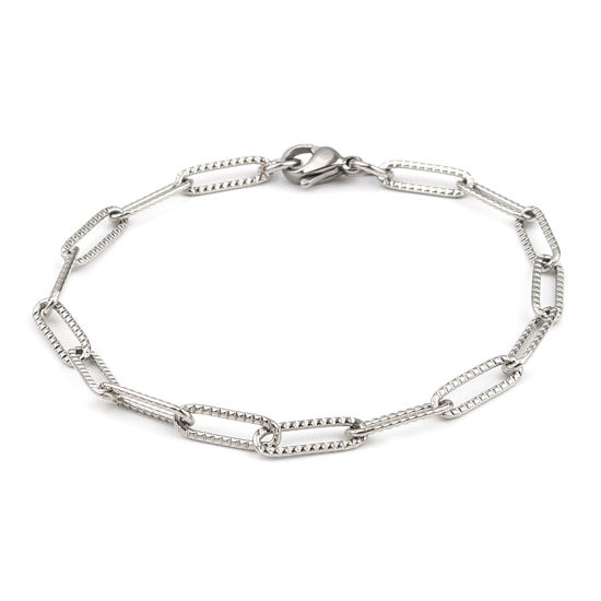 Image de Bracelets En Gros Argent Mat en 304 Acier Inoxydable, Chaîne de Trombone Unisexe Élégant Minimaliste Cadeau Fournitures de Bijoux 19cm long, Taille de la Chaîne: 4mm, 1 Pièce