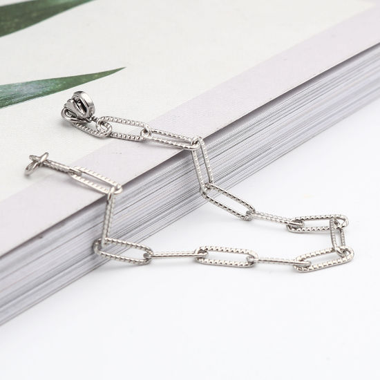 Image de Bracelets En Gros Argent Mat en 304 Acier Inoxydable, Chaîne de Trombone Unisexe Élégant Minimaliste Cadeau Fournitures de Bijoux 19cm long, Taille de la Chaîne: 4mm, 1 Pièce