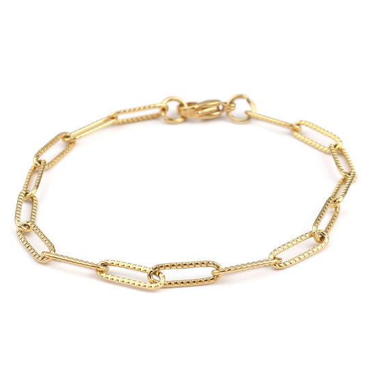 Image de Bracelets En Gros Doré en 304 Acier Inoxydable, Chaîne de Trombone Placage sous Vide, Unisexe Élégant Minimaliste Cadeau Fournitures de Bijoux 19cm long, Taille de la Chaîne: 4mm, 1 Pièce