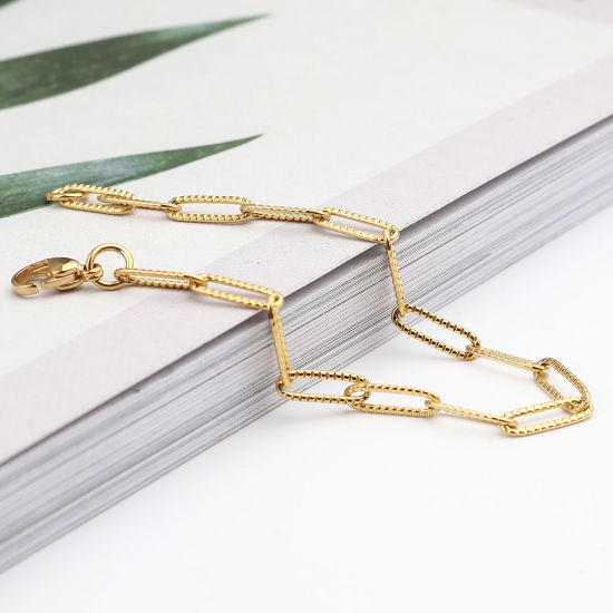 Image de Bracelets En Gros Doré en 304 Acier Inoxydable, Chaîne de Trombone Placage sous Vide, Unisexe Élégant Minimaliste Cadeau Fournitures de Bijoux 19cm long, Taille de la Chaîne: 4mm, 1 Pièce