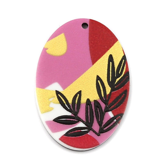 Bild von Acryl Anhänger Marquise Bunt , mit Blumen Muster, 33mm x 23mm, 5 Stück