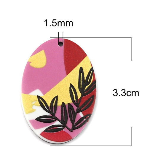 Bild von Acryl Anhänger Marquise Bunt , mit Blumen Muster, 33mm x 23mm, 5 Stück