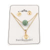 Picture of Stainless Steel & Lava Rock Jewelry Necklace Stud Earring Set Gold Plated Green Round Infinity Symbol Imitation Pearl 40cm(15 6/8") long, 8mm Dia., Post/ Wire Size: (21 gauge), 1 Set