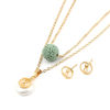 Picture of Stainless Steel & Lava Rock Jewelry Necklace Stud Earring Set Gold Plated Green Round Infinity Symbol Imitation Pearl 40cm(15 6/8") long, 8mm Dia., Post/ Wire Size: (21 gauge), 1 Set