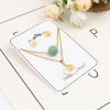 Picture of Stainless Steel & Lava Rock Jewelry Necklace Stud Earring Set Gold Plated Green Round Infinity Symbol Imitation Pearl 40cm(15 6/8") long, 8mm Dia., Post/ Wire Size: (21 gauge), 1 Set