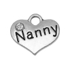 Picture of Zinc Metal Alloy Charm Pendants Heart Antique Silver Color Message " Nanny " Carved Clear Rhinestone 16mm( 5/8") x 14mm( 4/8"), 20 PCs