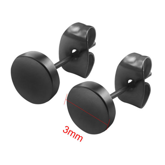 ステンレス鋼 ピアスイヤリング 黒 円形 3mm 直径、 1 ペア の画像
