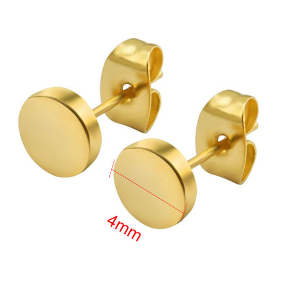 ステンレス鋼 ピアスイヤリング 金メッキ 円形 4mm 直径、 1 ペア の画像
