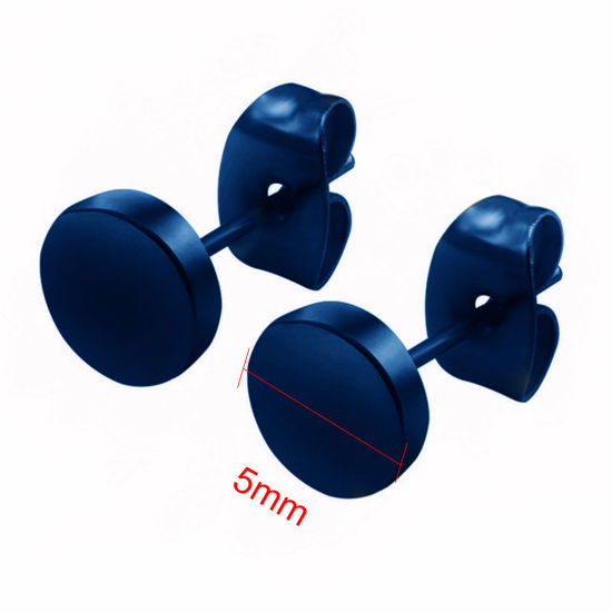ステンレス鋼 ピアスイヤリング 青 円形 5mm 直径、 1 ペア の画像