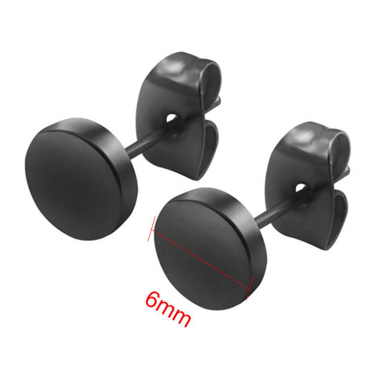 ステンレス鋼 ピアスイヤリング 黒 円形 6mm 直径、 1 ペア の画像