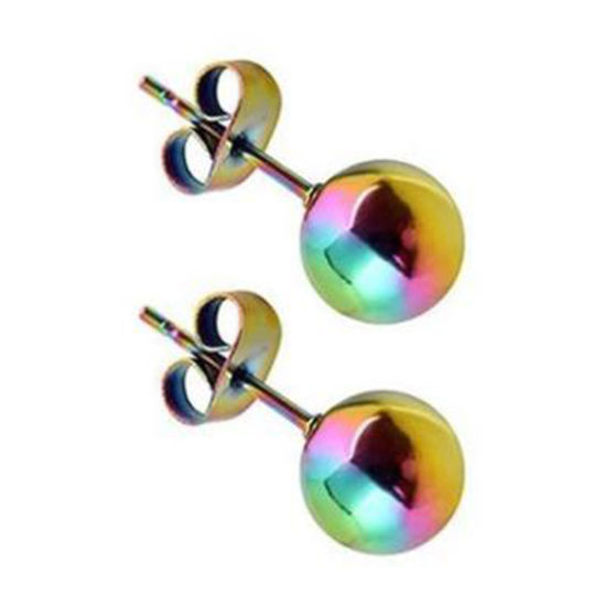 Image de Boucles d'Oreilles Puces en Acier Inoxydable Multicolore Balle 2mm Dia., 1 Paire