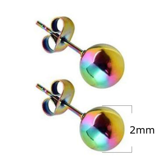Image de Boucles d'Oreilles Puces en Acier Inoxydable Multicolore Balle 2mm Dia., 1 Paire