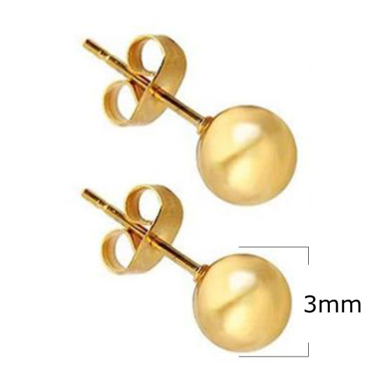 Image de Boucles d'Oreilles Puces en Acier Inoxydable Doré Balle 3mm Dia., 1 Paire
