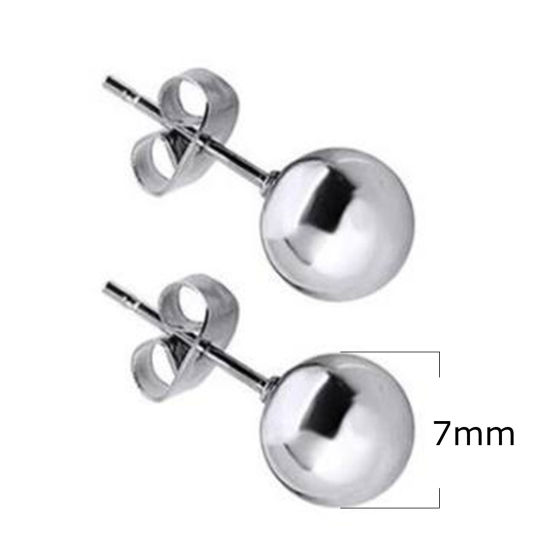 Image de Boucles d'Oreilles Puces en Acier Inoxydable Argent Mat Balle 7mm Dia., 1 Paire