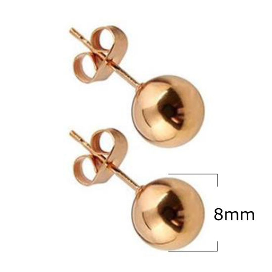 Image de Boucles d'Oreilles Puces en Acier Inoxydable Or Rose Balle 8mm Dia., 1 Paire