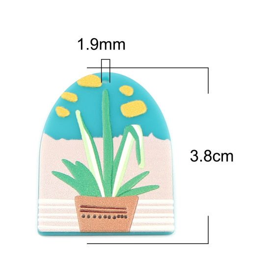 Picture of Acrylic Pendants Arched Blue Pot Plant 38mm x 27mm, 3 PCs