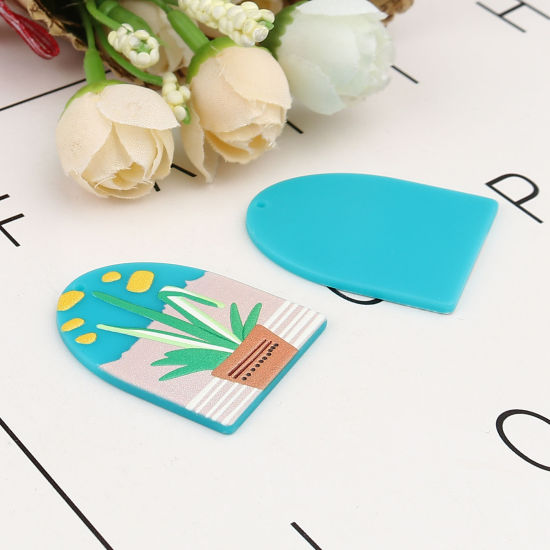 Picture of Acrylic Pendants Arched Blue Pot Plant 38mm x 27mm, 3 PCs