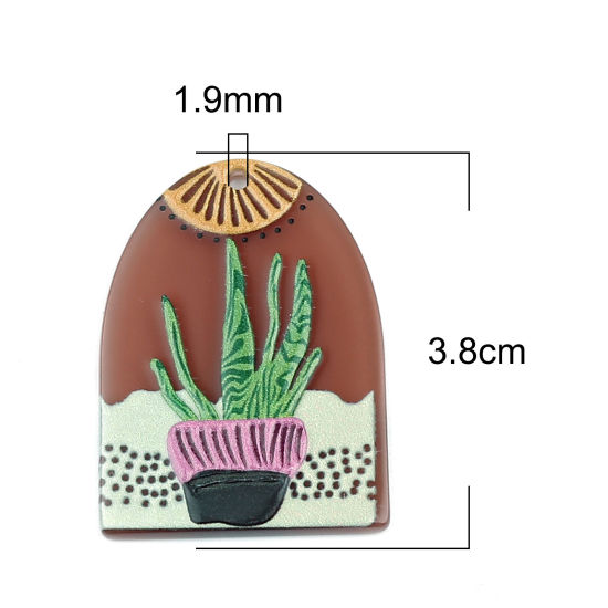 Picture of Acrylic Pendants Arched Coffee Pot Plant 38mm x 27mm, 3 PCs