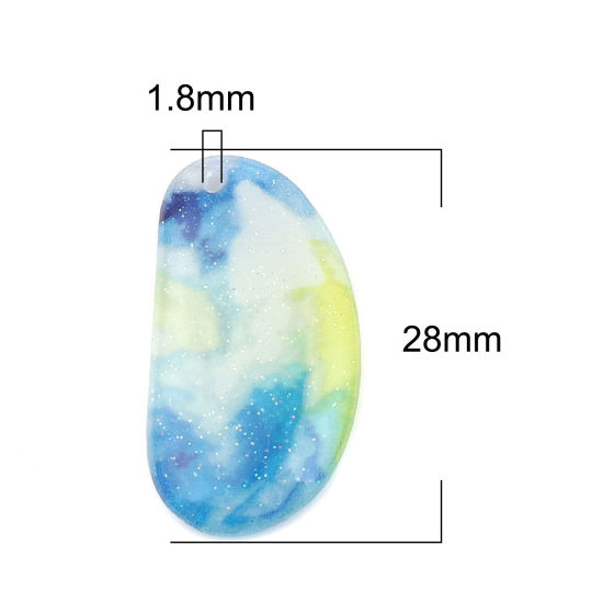 Image de Breloques en Résine Ovale Brillant Paillettes Multicolore 28mm x 15mm, 5 Pcs