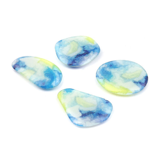 Image de Breloques en Résine Ovale Brillant Paillettes Multicolore 28mm x 15mm, 5 Pcs