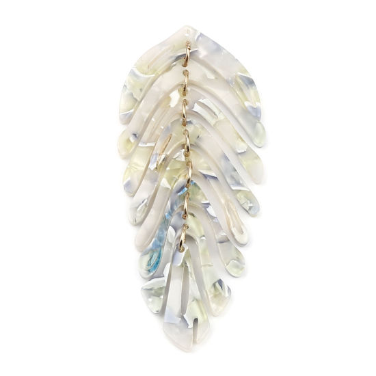 Image de Pendentifs en Résine d'Acide Acétique Acetimar Marbre Feuille Doré Bleu & Vert 70mm x 30mm, 2 Pcs