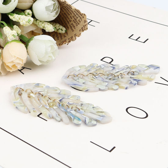Image de Pendentifs en Résine d'Acide Acétique Acetimar Marbre Feuille Doré Bleu & Vert 70mm x 30mm, 2 Pcs