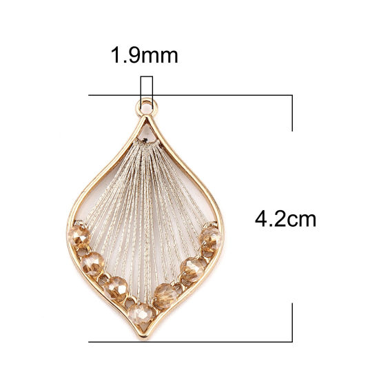 合金+ガラス ラップされたスレッド ペンダント 葉 金メッキ シャンパン 42mm x 26mm、 3 個 の画像
