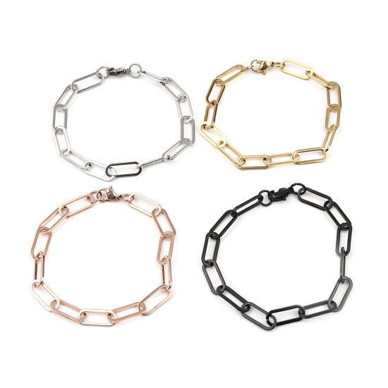 卸売り ペーパークリップチェーン ネックレスとブレスレットセット、 シルバートーン ステンレス鋼、 ユニセックス ミニマリスト プレゼント小売宝飾 45cm長さ、 19.6cm長さ、 チェーンサイズ: 7mm、 1 セット の画像