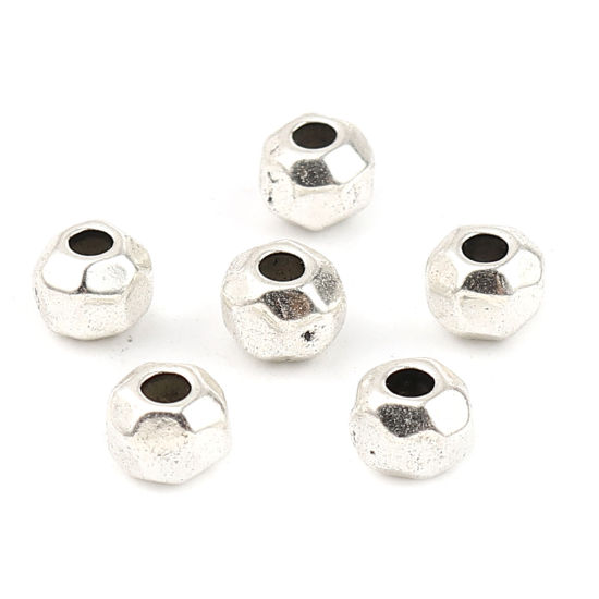 Imagen de Zamak Cuentas Ronda Plata Antigua Sección Aprox 6mm Dia, Agujero: Aprox 2.5mm, 10 Unidades