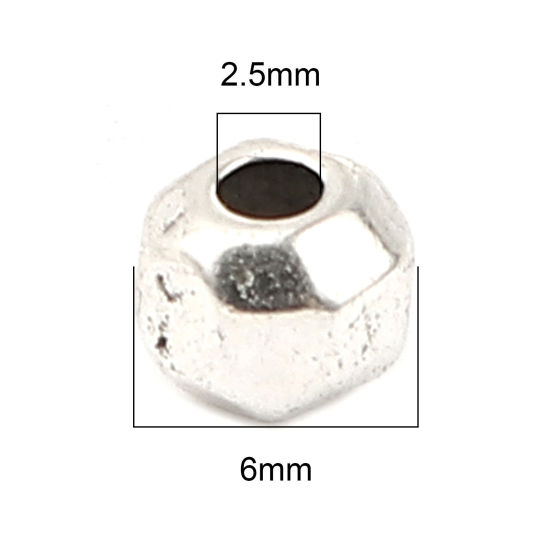 Imagen de Zamak Cuentas Ronda Plata Antigua Sección Aprox 6mm Dia, Agujero: Aprox 2.5mm, 10 Unidades