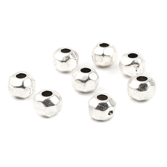 Imagen de Zamak Cuentas Ronda Plata Antigua Sección Aprox 6mm Dia, Agujero: Aprox 2.5mm, 10 Unidades