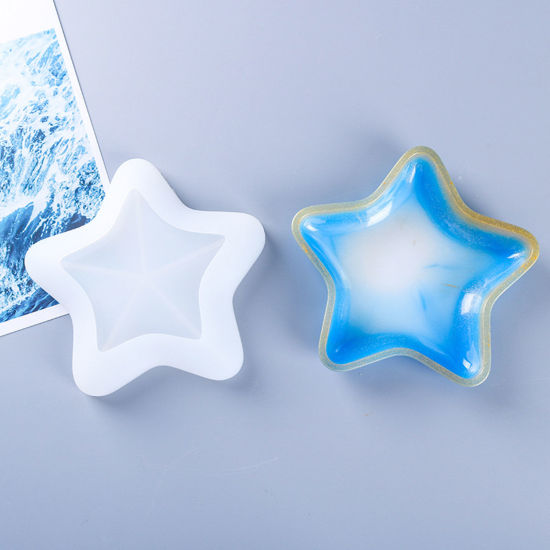 Image de 1 Pièce Moule en Résine pour la Fabrication de Bricolage de Stockage à Domicile en Silicone Bijoux d'Océan Assiette Etoile de Mer Blanc 15.5cm x 15.5cm