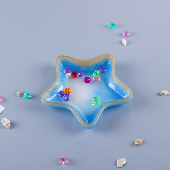 Image de 1 Pièce Moule en Résine pour la Fabrication de Bricolage de Stockage à Domicile en Silicone Bijoux d'Océan Assiette Etoile de Mer Blanc 15.5cm x 15.5cm